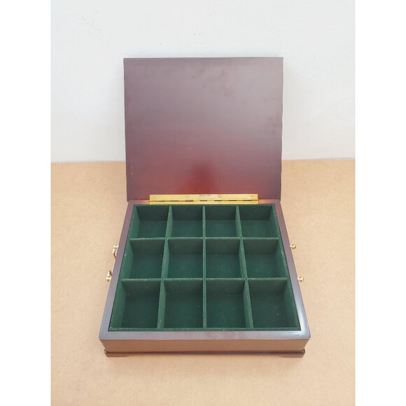 Vintage The Bombay Company Cherry Wood Finish Tea Caddy Chest with 12 Felt Lined - Picture 1 of 10